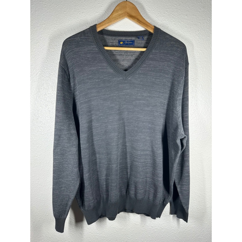 Jack Nicklaus Sweater Mens Large Gray V-Neck Space Dye Long Sleeve Knit Golf